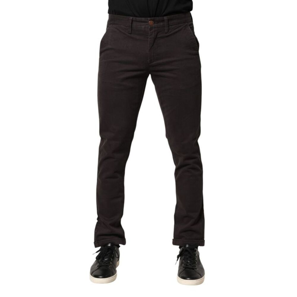 Sun68 Dark Brown Cotton Stretch Skinny Mid Waist Men Trouser Men's Pants
